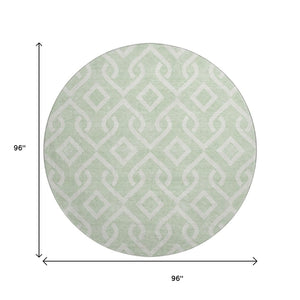 HomeRoots 8' Mint Green Geometric Round Rug - Washable, Stain Resistant, UV Protected, Non-Slip Backing 652530