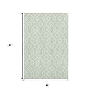 HomeRoots 8' X 10' Stylish Mint Green & Ivory Geometric Area Rug with Stain Resistance & UV Protection 652531
