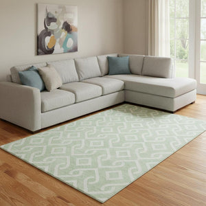 HomeRoots 8' X 10' Stylish Mint Green & Ivory Geometric Area Rug with Stain Resistance & UV Protection 652531