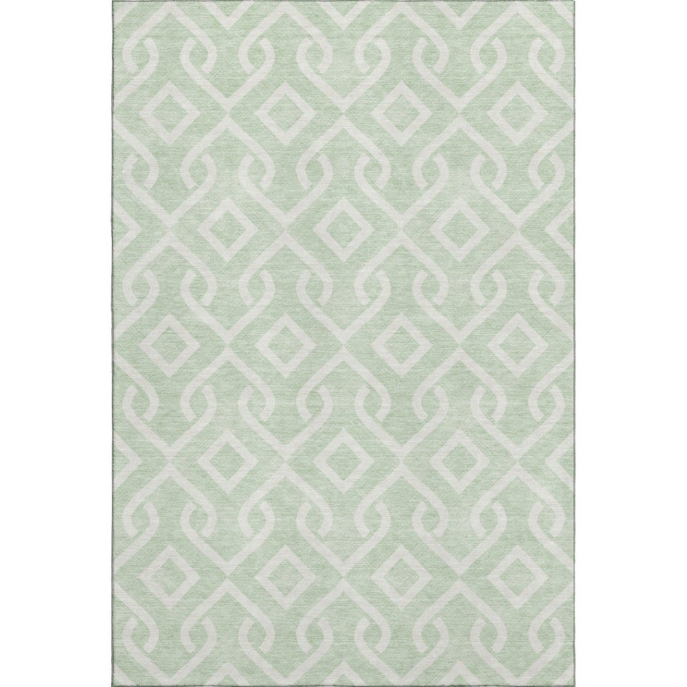 HomeRoots 8' X 10' Stylish Mint Green & Ivory Geometric Area Rug with Stain Resistance & UV Protection 652531