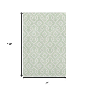 HomeRoots 10' X 14' Mint Green & Ivory Geometric Washable Area Rug - UV Protected, Stain Resistant, Durable Design 652533