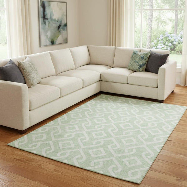 HomeRoots 10' X 14' Mint Green & Ivory Geometric Washable Area Rug - UV Protected, Stain Resistant, Durable Design 652533