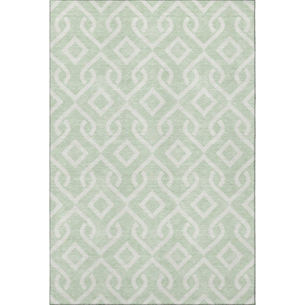 HomeRoots 10' X 14' Mint Green & Ivory Geometric Washable Area Rug - UV Protected, Stain Resistant, Durable Design 652533