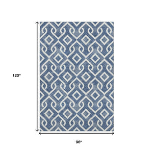 HomeRoots 8' X 10' Stylish Navy Blue and Ivory Geometric Area Rug - Washable, UV Protected, Stain Resistant Design 652537