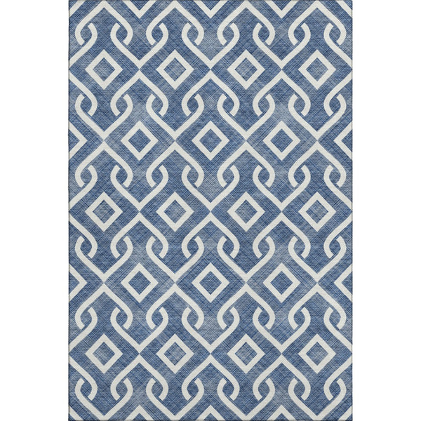 HomeRoots 9' X 12' Navy Blue Geometric Area Rug - Washable, UV Protected, Stain-Resistant, Durable & Stylish 652538