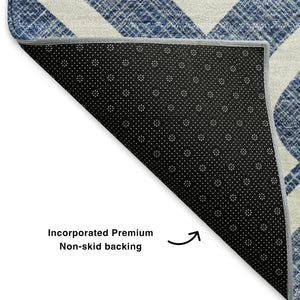 HomeRoots 9' X 12' Navy Blue Geometric Area Rug - Washable, UV Protected, Stain-Resistant, Durable & Stylish 652538
