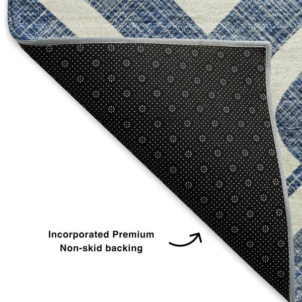 HomeRoots 9' X 12' Navy Blue Geometric Area Rug - Washable, UV Protected, Stain-Resistant, Durable & Stylish 652538