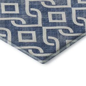 HomeRoots 9' X 12' Navy Blue Geometric Area Rug - Washable, UV Protected, Stain-Resistant, Durable & Stylish 652538