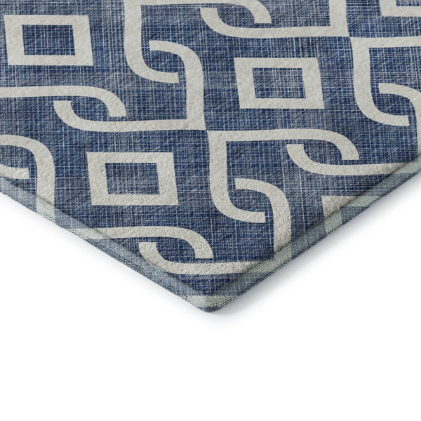 HomeRoots 9' X 12' Navy Blue Geometric Area Rug - Washable, UV Protected, Stain-Resistant, Durable & Stylish 652538