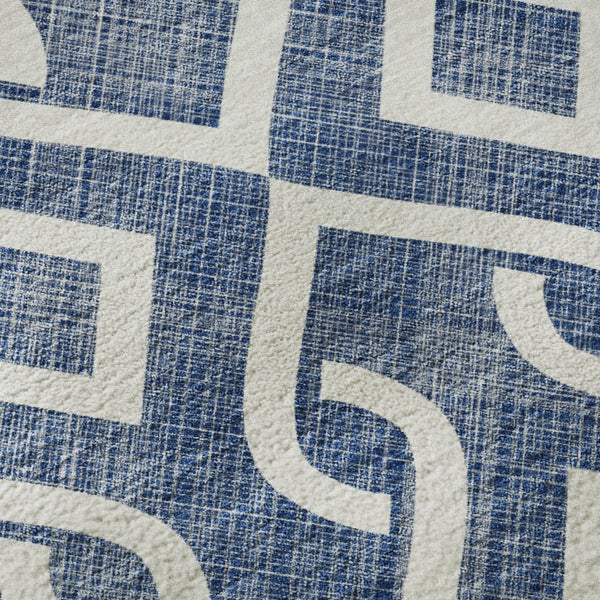 HomeRoots 9' X 12' Navy Blue Geometric Area Rug - Washable, UV Protected, Stain-Resistant, Durable & Stylish 652538