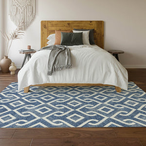 HomeRoots 9' X 12' Navy Blue Geometric Area Rug - Washable, UV Protected, Stain-Resistant, Durable & Stylish 652538