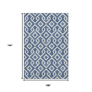 HomeRoots 9' X 12' Navy Blue Geometric Area Rug - Washable, UV Protected, Stain-Resistant, Durable & Stylish 652538