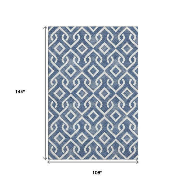 HomeRoots 9' X 12' Navy Blue Geometric Area Rug - Washable, UV Protected, Stain-Resistant, Durable & Stylish 652538