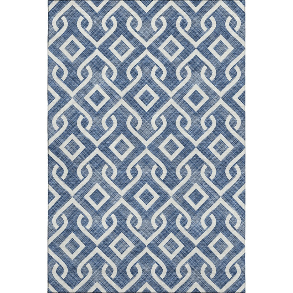 HomeRoots 10' X 14' Navy Blue & Ivory Geometric Area Rug - Washable, Stain-Resistant, UV Protected, Durable Design 652539