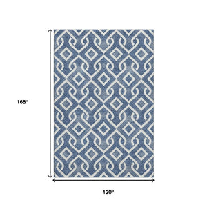 HomeRoots 10' X 14' Navy Blue & Ivory Geometric Area Rug - Washable, Stain-Resistant, UV Protected, Durable Design 652539
