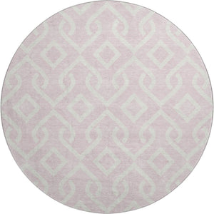 HomeRoots 8' Pink and Ivory Geometric Round Rug - Washable, Stain-Resistant, UV Protected for Modern Homes 652548
