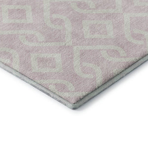 HomeRoots 8' Pink and Ivory Geometric Round Rug - Washable, Stain-Resistant, UV Protected for Modern Homes 652548