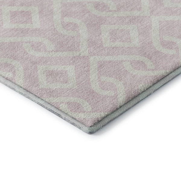 HomeRoots 8' Pink and Ivory Geometric Round Rug - Washable, Stain-Resistant, UV Protected for Modern Homes 652548