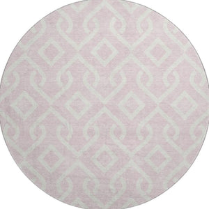 HomeRoots 8' Pink and Ivory Geometric Round Rug - Washable, Stain-Resistant, UV Protected for Modern Homes 652548