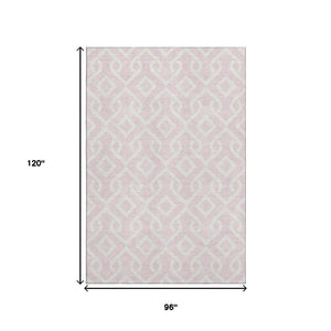 HomeRoots 8' X 10' Pink and Ivory Geometric Washable Area Rug - Stylish, UV-Protected, Easy-Care for Modern Spaces 652549