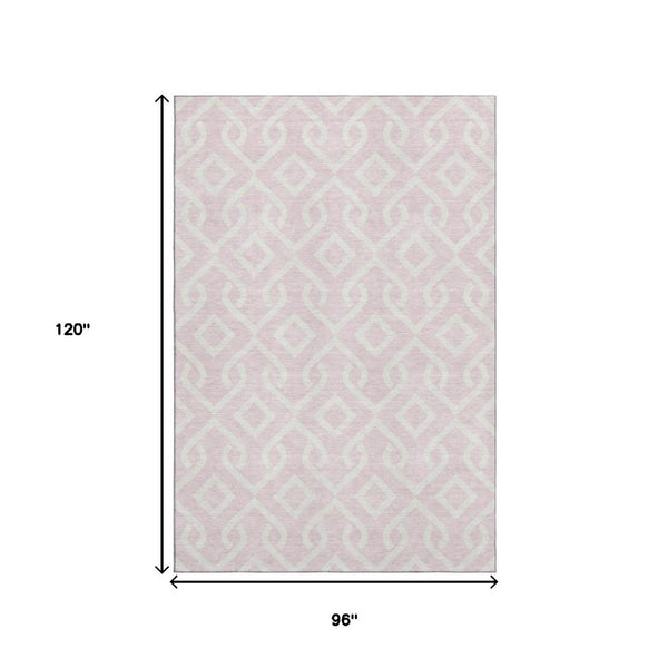 HomeRoots 8' X 10' Pink and Ivory Geometric Washable Area Rug - Stylish, UV-Protected, Easy-Care for Modern Spaces 652549