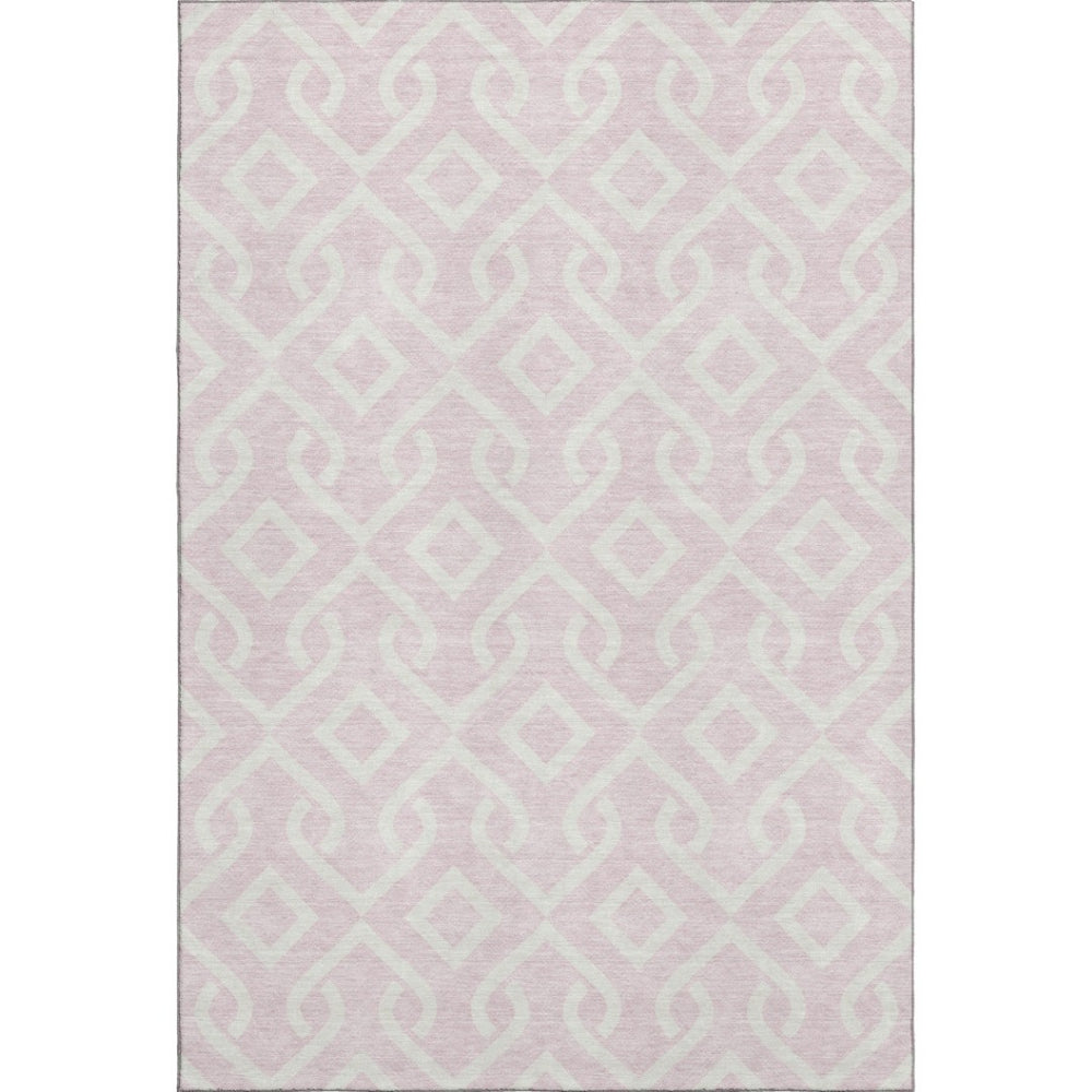 HomeRoots 8' X 10' Pink and Ivory Geometric Washable Area Rug - Stylish, UV-Protected, Easy-Care for Modern Spaces 652549