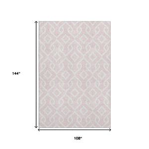 HomeRoots 9' X 12' Pink and Ivory Geometric Area Rug - Washable, UV Protected, Durable & Stylish for Any Room 652550