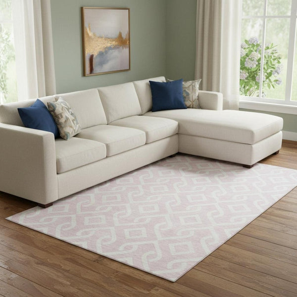 HomeRoots 9' X 12' Pink and Ivory Geometric Area Rug - Washable, UV Protected, Durable & Stylish for Any Room 652550