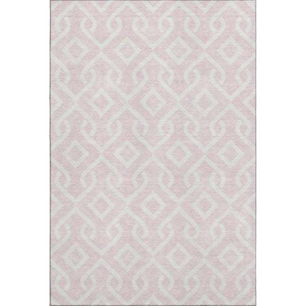 HomeRoots 9' X 12' Pink and Ivory Geometric Area Rug - Washable, UV Protected, Durable & Stylish for Any Room 652550