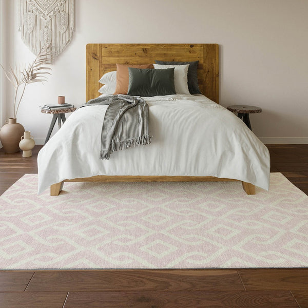 HomeRoots 9' X 12' Pink and Ivory Geometric Area Rug - Washable, UV Protected, Durable & Stylish for Any Room 652550