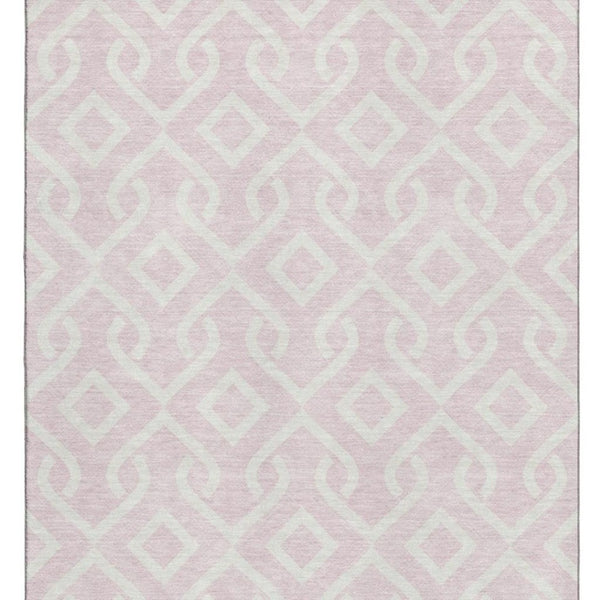 HomeRoots 9' X 12' Pink and Ivory Geometric Area Rug - Washable, UV Protected, Durable & Stylish for Any Room 652550