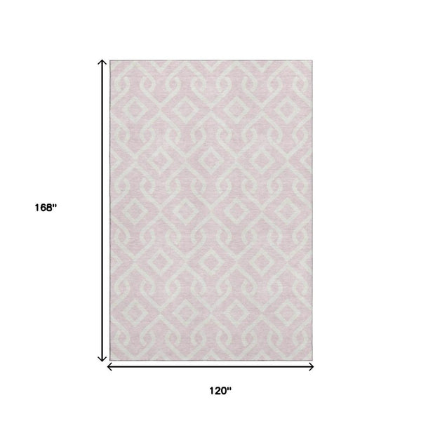 HomeRoots 10' X 14' Pink And Ivory Geometric Area Rug – Stylish, Washable, UV-Protected for Family Spaces! 652551
