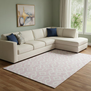 HomeRoots 10' X 14' Pink And Ivory Geometric Area Rug – Stylish, Washable, UV-Protected for Family Spaces! 652551