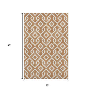 HomeRoots 5' X 8' Chili Red & Ivory Geometric Washable Area Rug - Durable, UV-Protected, Modern Design! 652553