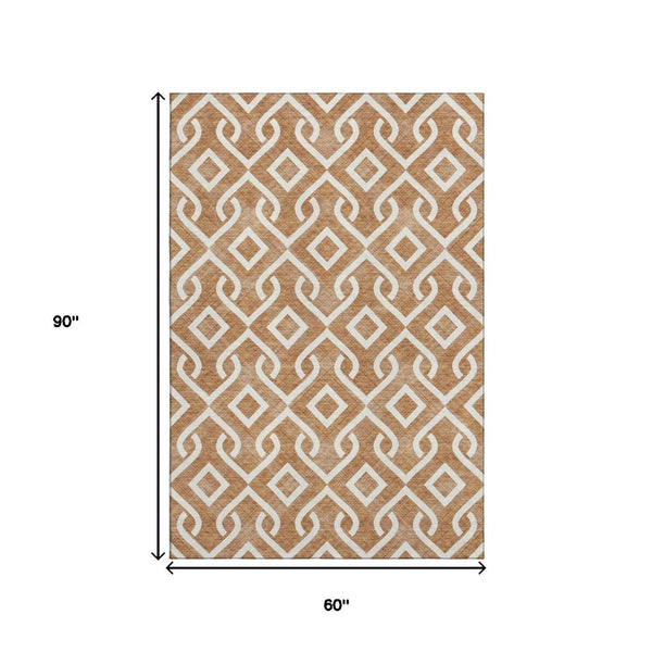 HomeRoots 5' X 8' Chili Red & Ivory Geometric Washable Area Rug - Durable, UV-Protected, Modern Design! 652553