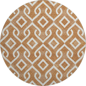 HomeRoots 8' Chili Red Geometric Round Rug - Washable, UV Protected, Durable Design for High-Traffic Areas 652554