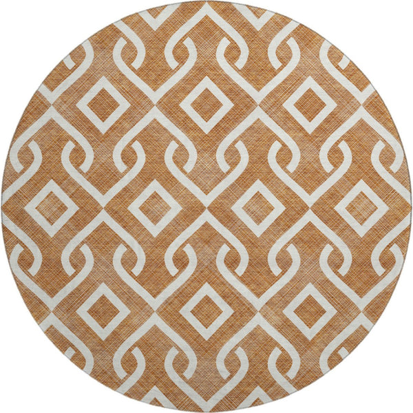 HomeRoots 8' Chili Red Geometric Round Rug - Washable, UV Protected, Durable Design for High-Traffic Areas 652554