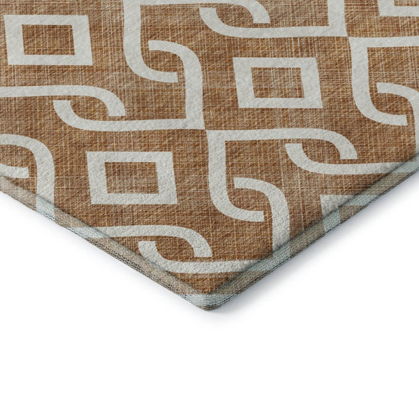 HomeRoots 8' Chili Red Geometric Round Rug - Washable, UV Protected, Durable Design for High-Traffic Areas 652554