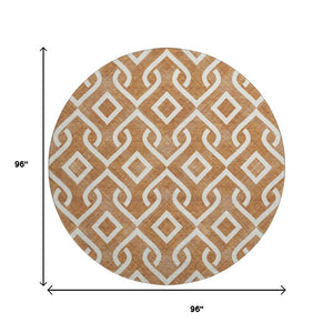 HomeRoots 8' Chili Red Geometric Round Rug - Washable, UV Protected, Durable Design for High-Traffic Areas 652554