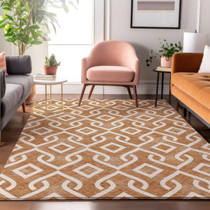 HomeRoots 8' X 10' Chili Red Geometric Washable Area Rug with UV Protection – Stylish, Durable & Easy Care! 652555