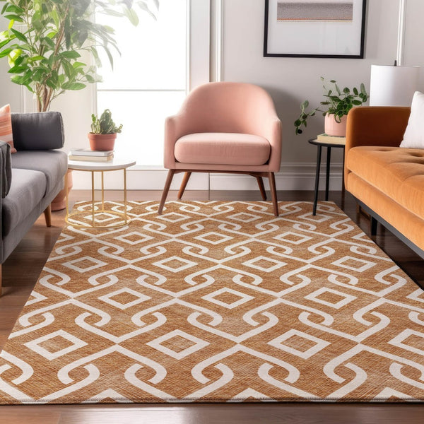 HomeRoots 8' X 10' Chili Red Geometric Washable Area Rug with UV Protection – Stylish, Durable & Easy Care! 652555