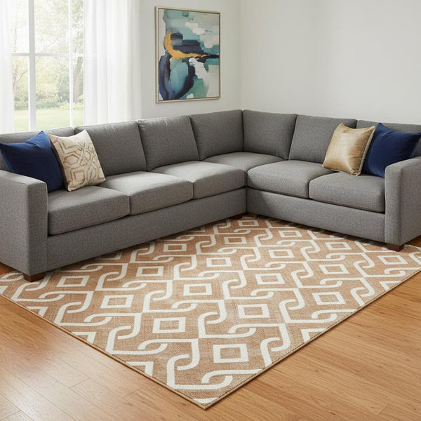HomeRoots 9' X 12' Chili Red & Ivory Geometric Area Rug - Stain-Resistant, UV-Protected, Modern Design for Any Space 652556