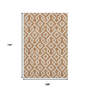 HomeRoots 9' X 12' Chili Red & Ivory Geometric Area Rug - Stain-Resistant, UV-Protected, Modern Design for Any Space 652556