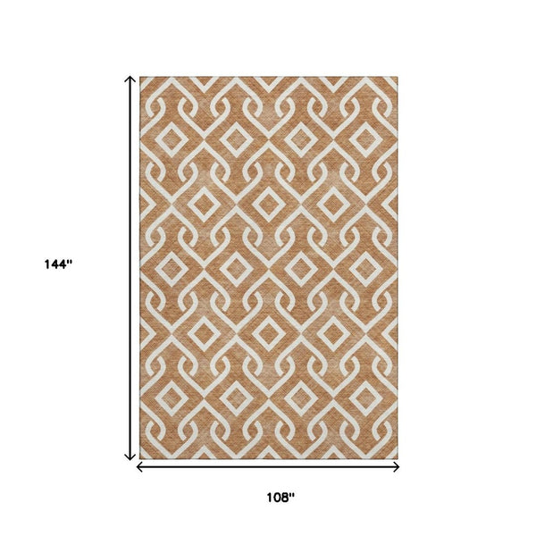 HomeRoots 9' X 12' Chili Red & Ivory Geometric Area Rug - Stain-Resistant, UV-Protected, Modern Design for Any Space 652556