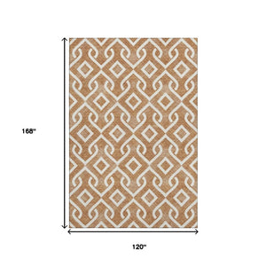 HomeRoots 10' Chili Red & Ivory Geometric Area Rug - Washable, UV Resistant, Durable, Perfect for Busy Homes 652557