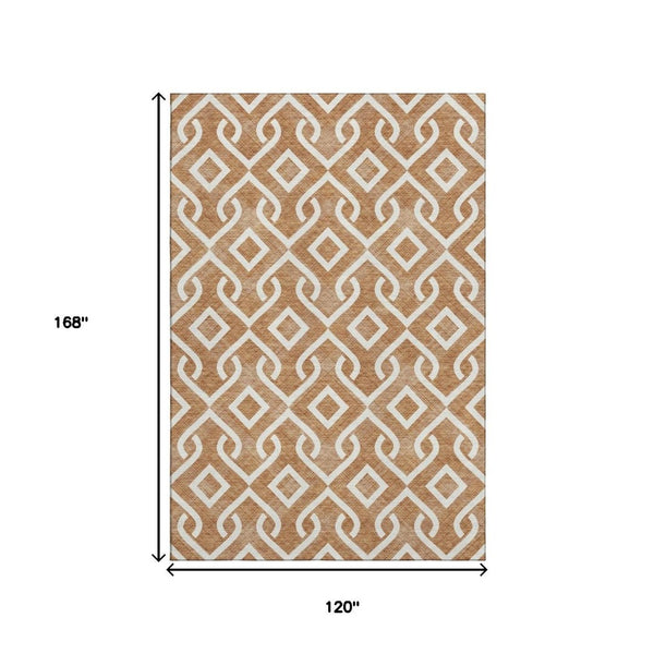 HomeRoots 10' Chili Red & Ivory Geometric Area Rug - Washable, UV Resistant, Durable, Perfect for Busy Homes 652557