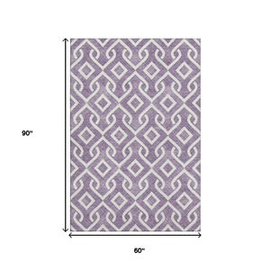 HomeRoots 5' X 8' Geometric Purple and Ivory Washable Area Rug – Stain Resistant, UV Protected, Stylish Comfort 652559