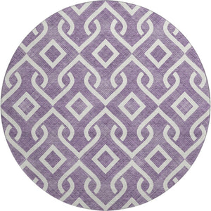 HomeRoots 8' Purple and Ivory Geometric Round Rug - Washable, UV Protected, Stain Resistant for High Traffic Areas 652560
