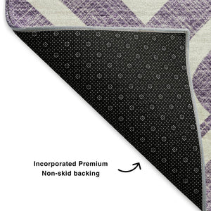 HomeRoots 8' Purple and Ivory Geometric Round Rug - Washable, UV Protected, Stain Resistant for High Traffic Areas 652560