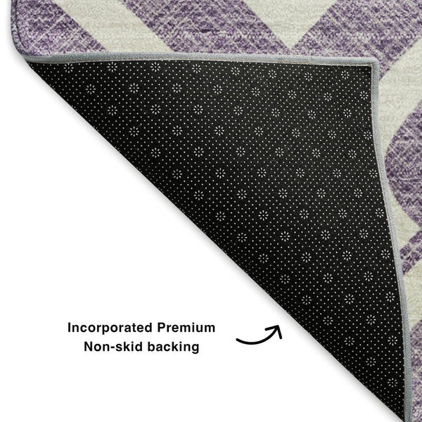 HomeRoots 8' Purple and Ivory Geometric Round Rug - Washable, UV Protected, Stain Resistant for High Traffic Areas 652560